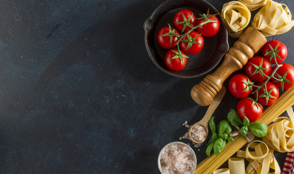 Background With Fresh Tomatoes Variety Pasta